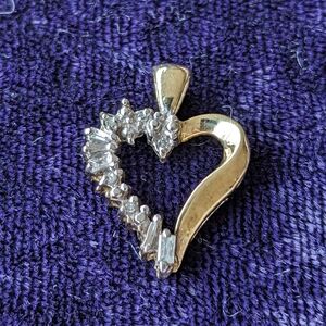 Solid 10K Gold Open Heart Pendant With Natural Diamonds